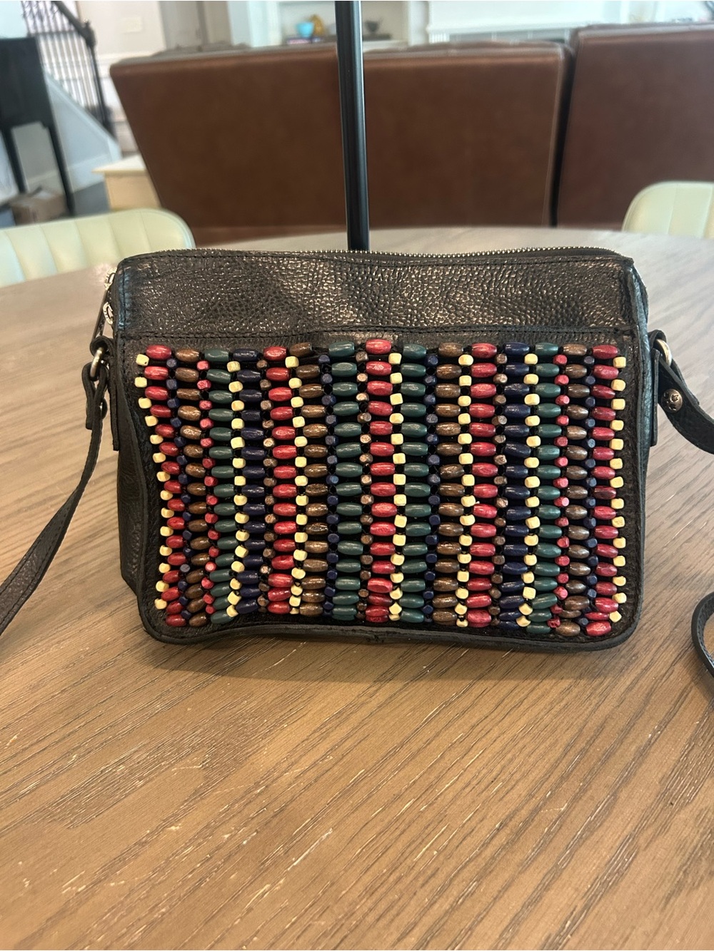 Patricia Nash Black Beaded Crossbody Bag - Multicolor Accent - Italian Leather
